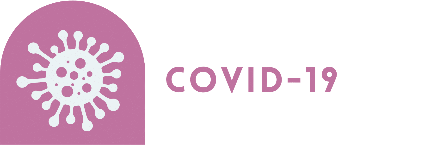 Text reading "COVID-19" next to image of a virus molecule