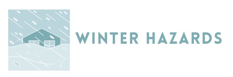 Text reading "Winter Hazards" next to image of house in snowstorm